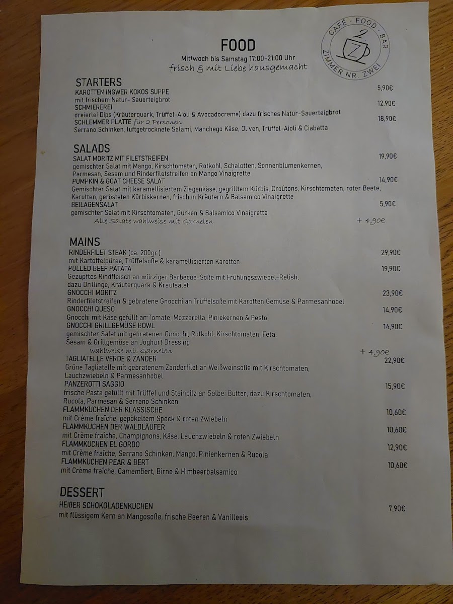 Menu - Zimmer Nr. 2 - Restaurant | Café | Bar photo 1